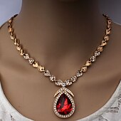baratos Conjuntos de Jóias-Brincos em Argola 1conjunto Branco Zircônia Cubica Banhado a Ouro 18K Strass 1 Colar Brincos Mulheres Básico Elegante Coreano Clássico Caído Pêra Conjunto de jóias Para Festa Casamento Carnaval