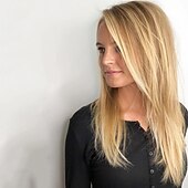 billige eldre parykk-Syntetiske parykker Rett Asymmetrisk frisyre Maskinprodusert Parykk Blond Lang Blond Syntetisk hår 21 tommers Dame Beste kvalitet Blond / Dagligdagstøy