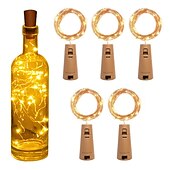 cheap Battery String Lights-5pcs String Led Wine Bottle with Cork 2M 20 LEDs Bottle Lights Battery Cork for Party Wedding Christmas Halloween Bar Decor