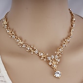 economico Parure di gioielli-Orecchini a Cerchio 1 set Zircone Cubico Bianco Strass Zinco 1 Collana Orecchini Gioielli Basic Eleganti Coreani Classici A Pendente in Piuma per Festa Matrimonio Carnevale  Set di Gioielli da Sposa