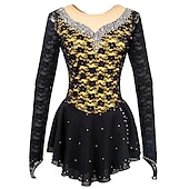 cheap Figure Skating Dresses-Figure Skating Dress Women's Girls' Ice Skating Dress Outfits Yellow &amp; Yellow Black Dark Red Open Back Mesh Spandex High Elasticity Training Practice Competition Skating Wear Solid Colored Classic