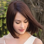 abordables perruque plus âgée-Perruque Synthétique Droit Droit crépu Bob Coupe Carré Fabriqué à la machine Perruque Court Grise Marron Cheveux Synthétiques 11 pouce Femme Marron Gris / Usage quotidien
