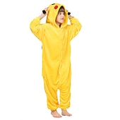 preiswerte Onesie-Kostüme-Set mit Flanell-Einteiler, Kigurumi-Pyjama, Krallenhausschuhen, 2-teiliges Set, Nachtwäsche, Tarnung, niedliches Pika-Pika-Cartoon-Tier, gemütliche Unisex-Hauskleidung für Kinder, Unisex
