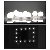 cheap Ring Lights-LED Makeup Vanity Lights Stick on Mirror with 10 dimmable Bulbs USB 4.6m 15ft Cable White