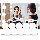 cheap Ring Lights-LED Makeup Vanity Lights Stick on Mirror with 10 dimmable Bulbs USB 4.6m 15ft Cable White