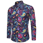 ieftine Model etnic-Bărbați Imprimeu Paisley Tribal Cămașă Cămașă Boho Camașă cu nasturi Manșon Lung Epocă Modă Șic Stradă Zilnic Plajă Concediu Primavara vara Toamna iarna Guler Pătrat Imprimeu Galben Roșu-aprins