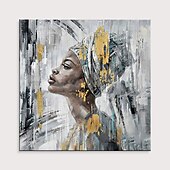 お買い得  人物画-ハング塗装油絵 手描きの 方形 抽象画 人物 近代の インナーフレームなし(枠なし)