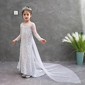 abordables Costumes pour filles-La Reine des neiges Princesse Elsa Robe Robe de demoiselle d&#039;honneur Combinaison A-ligne Robe à Motifs Cosplay de Film for Fille Journée des enfants Mascarade Mariage robe demoiselle d honneur