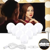 cheap Ring Lights-LED Makeup Vanity Lights Stick on Mirror with 10 dimmable Bulbs USB 4.6m 15ft Cable White