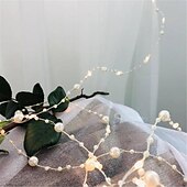 tanie Łańcuchy świetlne baterii-Eleganckie przyjęcie weselne 1szt. zasilane bateriami perłowe diody LED z miedzianego drutu sznur świateł perłowe lampki choinkowe na wesele domowe dekoracje świąteczne 2m 20leds