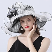 abordables Chapeaux de Fête-Chapeaux headwear chapeau en tulle organza chapeau seau chapeau en paille chapeau de soleil mariage plein air course de chevaux Ladies Day Melbourne Cup mode vintage avec nœud en fleurs headpiece