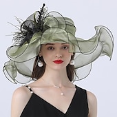 voordelige Feesthoeden-Tulle Hoed Mode Vintage Stijl Elegant Luxe Organza Hoeden Hoofdbedekking met Strikbloem Trim 1 PC Bruiloft Paardenrace Melbourne Cup Dames Dag Hoofddoek om indruk te maken Race Dag Jurk 2025