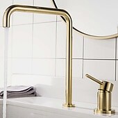 abordables Classiques-Robinet de lavabo de salle de bain, finition noir/chrome/or brossé/or rose répandu mitigeur de lavabo à deux trous mitigeur de lavabo robinet de salle de bain avec interrupteur chaud et froid