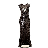 economico Vestiti-Anni Ruggenti Anni 1920 Abito da cocktail Abito Flapper Vestito Costume da festa Il grande Gatsby Paillettes Scollo a V Per donna Natale Halloween Capodanno Matrimonio Feste Ospite di nozze Adulti