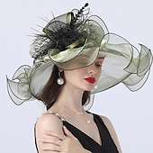voordelige Feesthoeden-Tulle Hoed Mode Vintage Stijl Elegant Luxe Organza Hoeden Hoofdbedekking met Strikbloem Trim 1 PC Bruiloft Paardenrace Melbourne Cup Dames Dag Hoofddoek om indruk te maken Race Dag Jurk 2025