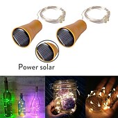 billige Soldrevet-10 stk 2m led solcelleflaskepropp kork lysstreng, 20 led kobbertråd fe lys for jul utendørs hage dekorasjon, bryllup og fester