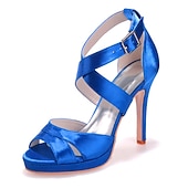 baratos Sandálias de salto-Sapatos de salto alto com tiras de cetim roxo para mulheres – sandálias de coquetel plataforma com fecho de fivela para festas noturnas e casamentos