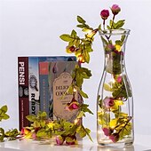 cheap Battery String Lights-Elegant Wedding Reception Party 2M Fairy Flower Leaf Garland String Lights, Battery Powered 20 LED Copper Wire for Christmas Holiday, Wedding, Party and Forest Themes
