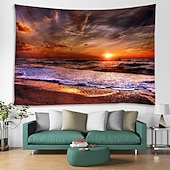 お買い得  オーシャンビーチのタペストリー-壁のタペストリーアートの装飾毛布カーテンピクニックテーブルクロスぶら下げ家の寝室のリビングルーム寮の装飾風景ビーチ海海波日の出日没バラ色の雲