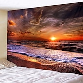 お買い得  オーシャンビーチのタペストリー-壁のタペストリーアートの装飾毛布カーテンピクニックテーブルクロスぶら下げ家の寝室のリビングルーム寮の装飾風景ビーチ海海波日の出日没バラ色の雲