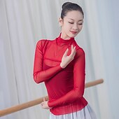 preiswerte Ballettbekleidung-Atmungsaktives Balletttop Split Joint Damen Training Performance Langarm Tüll