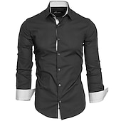 cheap Men's Dress Shirts-Men's Dress Shirt Collared Shirt Button Up Shirt Plain Wedding Valentine's Day Black White Red Navy Blue Long Sleeve Collar Summer Spring Clothing Apparel Patchwork