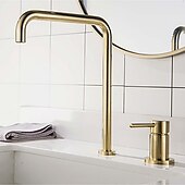 abordables Classiques-Robinet de lavabo de salle de bain, finition noir/chrome/or brossé/or rose répandu mitigeur de lavabo à deux trous mitigeur de lavabo robinet de salle de bain avec interrupteur chaud et froid