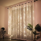 cheap USB String Lights-LED Window Curtain String Lights 3x3m Wedding Decoration 300 LEDs with 8 Lighting Modes Christmas Fairy Lights Home Décor Lights for Wedding Bedroom Party Garden Patio