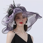 voordelige Feesthoeden-Tulle Hoed Mode Vintage Stijl Elegant Luxe Organza Hoeden Hoofdbedekking met Strikbloem Trim 1 PC Bruiloft Paardenrace Melbourne Cup Dames Dag Hoofddoek om indruk te maken Race Dag Jurk 2025