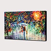 cheap Landscape Paintings-Oil Painting 100% Handmade Hand Painted Wall Art On Canvas A Family Of Four Holds An Umbrella Abstract Landscape Vintage Traditional Home Decoration Decor Rolled Canvas No Frame Unstretched