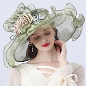 levne Party klobouky-Klobouky pokrývky hlavy tylové organza kbelíky slaměné klobouky sluneční klobouk svatební venkovní Melbourne Cup koktejlové royal ascot módní vintage styl s mašlí a květinovou ozdobou derby klobouky