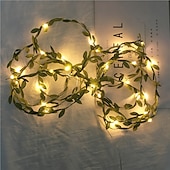 cheap Battery String Lights-Elegant Wedding Party Reception 5M 50LED Tiny Green Leaves Garland Fairy Lights - LED Copper Wire String Lights for Home Decor, Warm White (Battery Powered, Batteries Not Included)