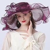 levne Party klobouky-Klobouky pokrývky hlavy tylové organza kbelíky slaměné klobouky sluneční klobouk svatební venkovní Melbourne Cup koktejlové royal ascot módní vintage styl s mašlí a květinovou ozdobou derby klobouky