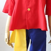 cheap Anime Costumes-Monkey D. Luffy Anime Cosplay Costume Outfits Cosplay Suits Halloween Carnival Masquerade Top Pants Belt For Men's Adults