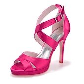 baratos Sandálias de salto-Sapatos de salto alto com tiras de cetim roxo para mulheres – sandálias de coquetel plataforma com fecho de fivela para festas noturnas e casamentos