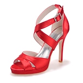 baratos Sandálias de salto-Sapatos de salto alto com tiras de cetim roxo para mulheres – sandálias de coquetel plataforma com fecho de fivela para festas noturnas e casamentos