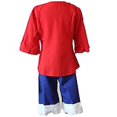 cheap Anime Costumes-Monkey D. Luffy Anime Cosplay Costume Outfits Cosplay Suits Halloween Carnival Masquerade Top Pants Belt For Men's Adults