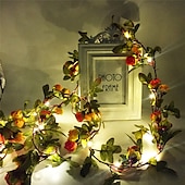 cheap Battery String Lights-Elegant Wedding Reception Party 2M Fairy Flower Leaf Garland String Lights, Battery Powered 20 LED Copper Wire for Christmas Holiday, Wedding, Party and Forest Themes