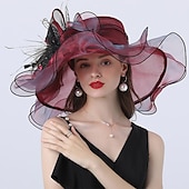 voordelige Feesthoeden-Tulle Hoed Mode Vintage Stijl Elegant Luxe Organza Hoeden Hoofdbedekking met Strikbloem Trim 1 PC Bruiloft Paardenrace Melbourne Cup Dames Dag Hoofddoek om indruk te maken Race Dag Jurk 2025