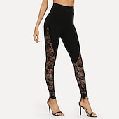 cheap Plain Leggings-Women&#039;s Tights Leggings Jeggings Sexy Full Length Mid Waist Solid Colored Patchwork Stylish Stretchy Black Spring &amp;  Fall Slim