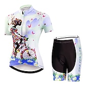Χαμηλού Κόστους Γυναικεία σετ ρούχων-Γυναικεία Φανέλα και σορτς ποδηλασίας Κοντομάνικο Ποδηλασία Βουνού Ποδηλασία Δρόμου Καλοκαίρι Άνοιξη Θαλασσί Κίτρινο Ανθισμένο Ροζ Με Μοτίβο Άνθινο / Βοτανικό Λουλούδι Αστείος Ποδήλατο