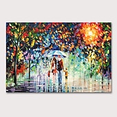 cheap Landscape Paintings-Oil Painting 100% Handmade Hand Painted Wall Art On Canvas A Family Of Four Holds An Umbrella Abstract Landscape Vintage Traditional Home Decoration Decor Rolled Canvas No Frame Unstretched