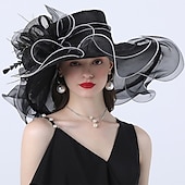 voordelige Feesthoeden-Tulle Hoed Mode Vintage Stijl Elegant Luxe Organza Hoeden Hoofdbedekking met Strikbloem Trim 1 PC Bruiloft Paardenrace Melbourne Cup Dames Dag Hoofddoek om indruk te maken Race Dag Jurk 2025