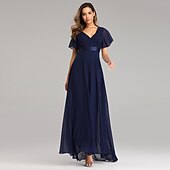abordables Mariage Décontracté / de Jour-Robe de mariage en A-line froncée élégante pour les invitées de mariage mariage à la plage formelle cravate noire pour demoiselles d&#039;honneur longueur de sol manches courtes décolleté en V chiffon dos