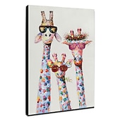 cheap Animal Paintings-Nursery Oil Painting Handmade Hand Painted Wall Art Colorful Cartoon Giraffe Animal Home Decoration Décor Stretched Frame Ready to Hang