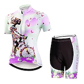 Χαμηλού Κόστους Γυναικεία σετ ρούχων-Γυναικεία Φανέλα και σορτς ποδηλασίας Κοντομάνικο Ποδηλασία Βουνού Ποδηλασία Δρόμου Καλοκαίρι Άνοιξη Θαλασσί Κίτρινο Ανθισμένο Ροζ Με Μοτίβο Άνθινο / Βοτανικό Λουλούδι Αστείος Ποδήλατο