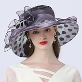 cheap Party Hats-Hats Headwear Tulle Organza Bucket Hat Straw Hat Sun Hat Wedding Outdoor Melbourne Cup Fashion Vintage Style With Bowknot Flower Headpiece Headwear dress to impress Hats Race Day Dress
