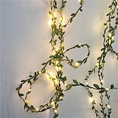 cheap Battery String Lights-Elegant Wedding Party Reception 5M 50LED Tiny Green Leaves Garland Fairy Lights - LED Copper Wire String Lights for Home Decor, Warm White (Battery Powered, Batteries Not Included)