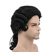 baratos Perucas Históricas-Peruca Cosplay Juiz Perucas Cosplay Masculinas e Femininas Assimétricas Fibra Resistente ao Calor Cacheada Loiro Preto Branco Peruca de Anime  Cosplay  Festa  Charmosa  Perucas de Halloween Comuns