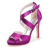 baratos Sandálias de salto-Sapatos de salto alto com tiras de cetim roxo para mulheres – sandálias de coquetel plataforma com fecho de fivela para festas noturnas e casamentos